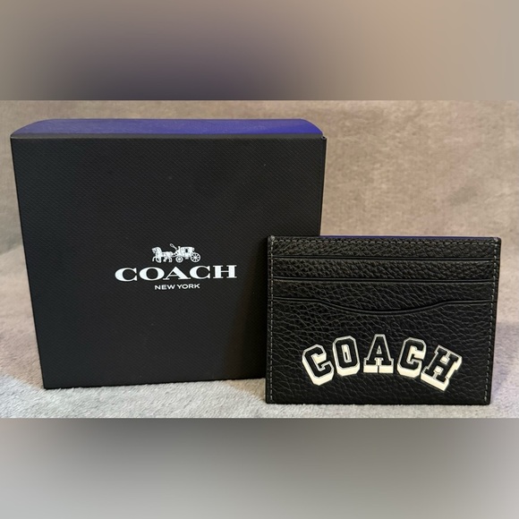🖤COACH🖤Varsity Slim Card Case in Black/Chalk/NWT - Picture 1 of 5